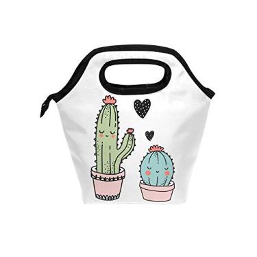 Imagem de Lancheira Lancheira para Piquenique Escritório Externo Térmico Transporte Gourmet Bolsa Térmica Cooler Quente Cactus