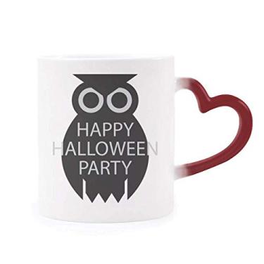 Imagem de Caneca de Halloween simples preta desenho coruja sensível ao calor vermelha muda de cor