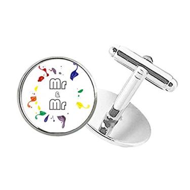 Imagem de DIYthinker Abotoaduras LGBT com clipe de botão redondo e bandeira de arco-íris