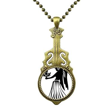 Imagem de DIYthinker Colar de signo do zodíaco de Virgem Constelação Pingente de Música Joia de Guitarra Antiga