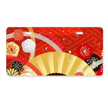 Imagem de DIYthinker Ventilador dobrável Sakura placa de licença padrão geométrico acessório de aço inoxidável para decoração de carro