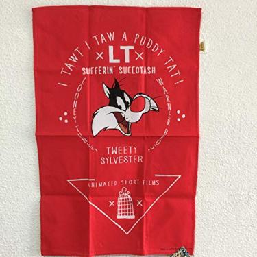 Imagem de Pano de Prato Looney Tunes Sylvester Saw a Puddy Tat Fundo Vermelho em Algodão - 70x45 cm