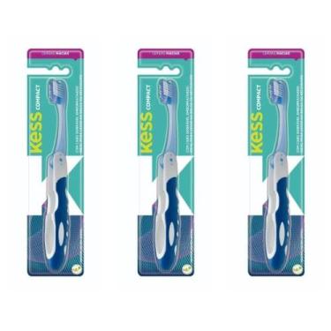 Imagem de Kit C/03 Kess Compact Escova Dental Macia Cores Variadas