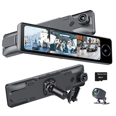 Imagem de XRC TECH 3CHs Espelho retrovisor de câmera veicular, rede 4G Android 8.1 suporte especial, WiFi ADAS GPS Navi Bluetooth música, lente frontal interna e traseira da câmera FHD 1080p Recoreder de vídeo (cartão de 64 GB incluído)