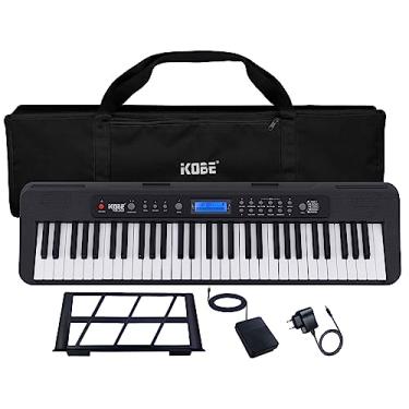 Imagem de Kit Teclado Musical Iniciante Kobe KB-300 5/8 61 Teclas com Sensibilidade ao Toque com Pedal Sustain e Capa Preta