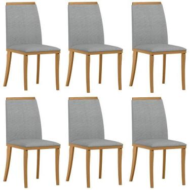 Imagem de Kit 6 Cadeiras De Jantar Estofadas Poly N02 Ypê/Linho Cinza - Mpozenat