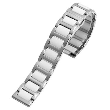 Imagem de DJDLFA Para mulheres homem pulseira de cerâmica combinação de aço inoxidável pulseira de relógio 12 14 15 16 18 20 22mm pulseira relógio de moda pulseira de relógio de pulso (cor: prata branca, tamanho: 18 mm)