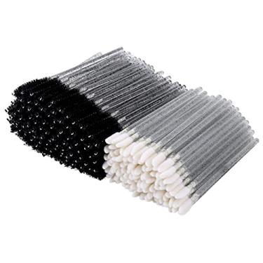 Imagem de 200 pincéis de lábios e sobrancelha, aplicador de batom descartável de cristal, varinhas de rímel, kits de ferramentas de beleza de maquiagem (preto)