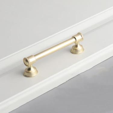 Imagem de Puxador simples de liga de zinco para porta de armário de cozinha, puxador de gaveta, armário de vinho, hardware, cobre escovado 96mm