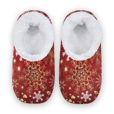 Imagem de CHIFIGNO Chinelos de casa femininos de rena de Natal, chinelos masculinos tamanho 11, chinelos masculinos para quarto M-XXL, Flocos de neve vermelhos de Natal, Medium