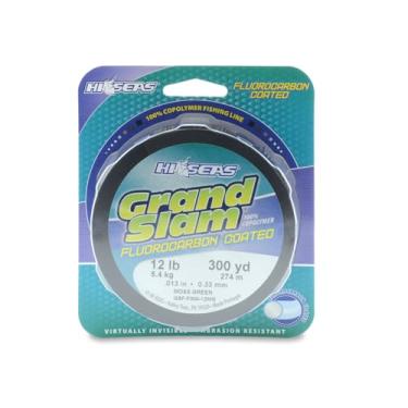 Imagem de HI-SEAS Linha de pesca revestida de fluorocarbono Grand Slam, teste de 5,4 kg, diâmetro de 33 cm, verde musgo, 300 m