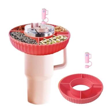 Imagem de HMTRADE Tigela de silicone para lanche Stanley Copo de 1,134 g com alça, bandeja de lanche com cobertura de canudo para copo, anel de lanche dividido reutilizável para acessórios de copo Stanley