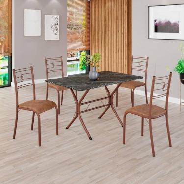Imagem de Conjunto Sala de Jantar Mesa Retangular 100x60cm Tampo Madeira Mdp Ardósia Indiana 4 Cadeiras Paraty C. Marrom / Marrom