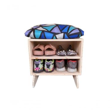 Imagem de Sapateira Madeira Puff Abstrato Azul