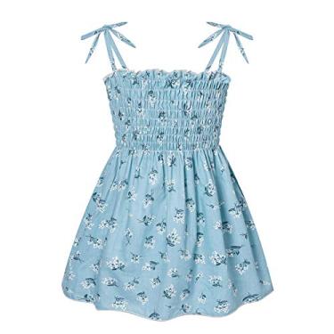 Imagem de Vestido floral infantil margarida vestido de praia para bebês crianças meninas vestido e saia camiseta juvenil, Azul, 5-6 Anos