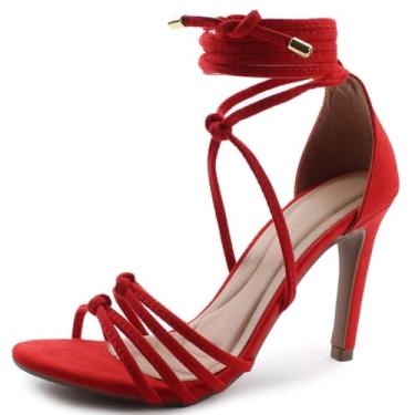 Imagem de Sandália Re&Ton Amarração Salto Fino Feminina FN24 (Vermelho, BR, Adulto, Numérico, 37)