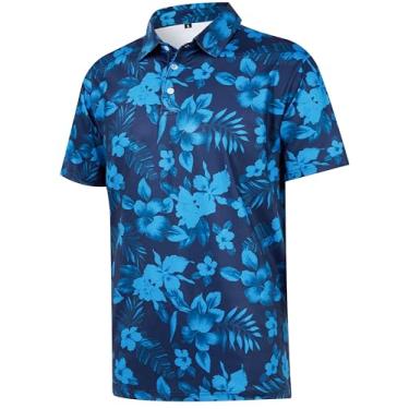 Imagem de APTRO Camisa polo masculina havaiana de golfe, manga curta, absorção de umidade, secagem em 4 direções, #P18 - flor marinha, 2X