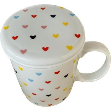 Imagem de Caneca de Porcelana com Infusor e Tampa para Chá Corações