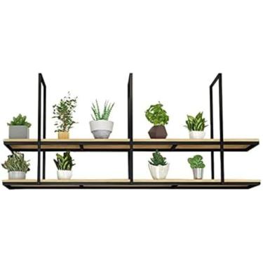 Imagem de Prateleiras flutuantes de madeira Prateleiras suspensas no teto para armazenamento, 2 camadas | Decorações expositor prateleiras de plantas suporte de vaso de flores para sala de estar cozin
