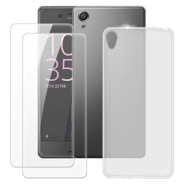 Imagem de MILEGOO Capa para Sony Xperia XA F3111 + 2 peças protetoras de tela de vidro temperado, capa de TPU de silicone macio à prova de choque para Sony Xperia XA F3111 (5 polegadas) branca
