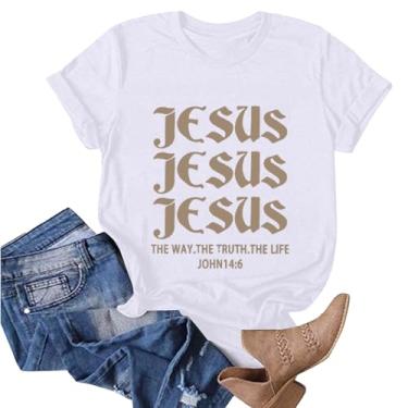 Imagem de Camiseta feminina Loves Jesus Faith Tops extragrandes com estampa de letras modernas e casuais estampadas cristãs para mulheres, 010 - Branco, G