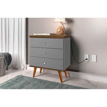 Imagem de Mesa de Cabeceira Retrô Status 3 Gavetas Cinza com Jequitiba - Rede Móveis