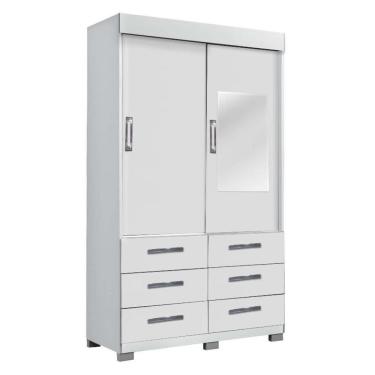 Imagem de Guarda Roupa Buzios 120cm 2 Portas de Correr 6 Gavetas Com Espelho Cor Branco - Rud Rack