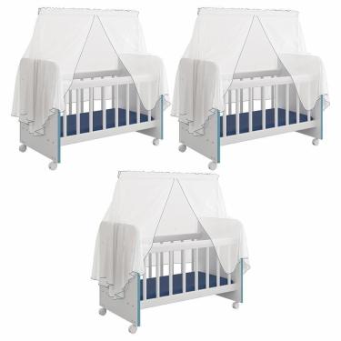 Imagem de Kit 3 Berços Para Boneca Brinquedo Infantil Branco Azul