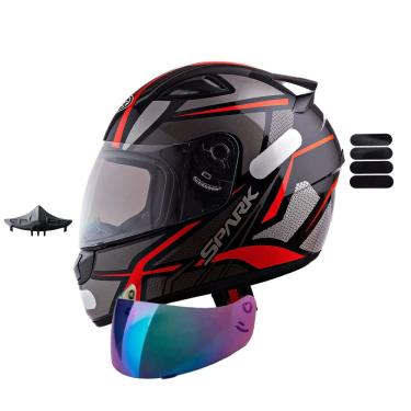 Imagem de Capacete Masculino Ebf Spider Vermelho Com Narigueira Extra Mais Viseira Camaleão e Adesivo Preto