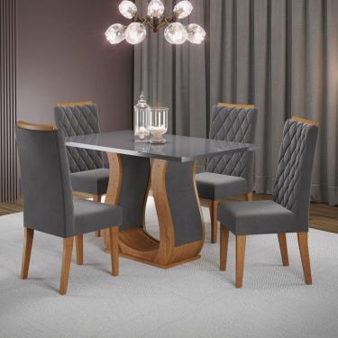 Imagem de Mesa de Jantar 4 Lugares Los Angeles com Vidro Marrom/Grafite/Veludo Grafite - Panorama Móveis