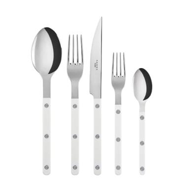 Imagem de SABRE PARIS Conjunto de talheres de 5 peças – coleção Bistrot – faca, garfo, colher de sopa, colher de chá e garfo de sobremesa – aço inoxidável e nylon – pode ser lavado na lava-louças – branco –