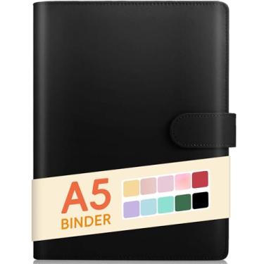 Imagem de A5 fichário de cartão de foto para notebook, 6 fichários econômicos, capa organizadora pessoal elegante de folhas soltas com fivela magnética, fichário de couro sintético feminino com cores macaron