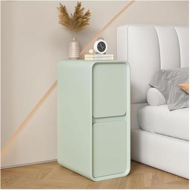 Imagem de Mesa de cabeceira estreita com gaveta de armazenamento Mesa de cabeceira moderna de madeira maciça, armário pequeno e fino para quarto, sala de estar, sofá, verde, 30 cm