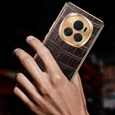 Imagem de LTLMYDAM Capa de couro para Honor Magic 6 Pro/6, capa clássica de relevo de crocodilo para proteção de lente de câmera à prova de choque fina, marrom, 6Pro