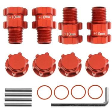 Imagem de Adaptador de cubo hexagonal de roda de metal vermelho de 14 mm a 17 mm, acionamento de cubo de roda estendido de 10 mm para Arrma para Senton para granito 4X4 3S, 4 peças
