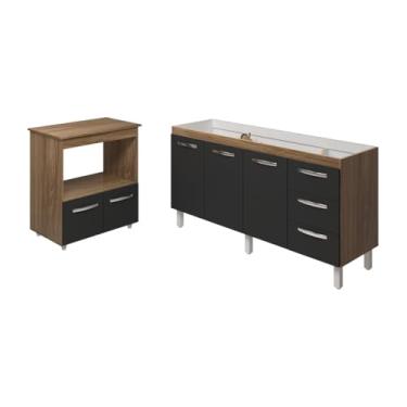 Imagem de Mobília Decor, Balcão Cozinha Armário Gabinete de Pia 160 cm Estela e Balcão para Forno Elétrico e Microondas Amanda Savana Preto