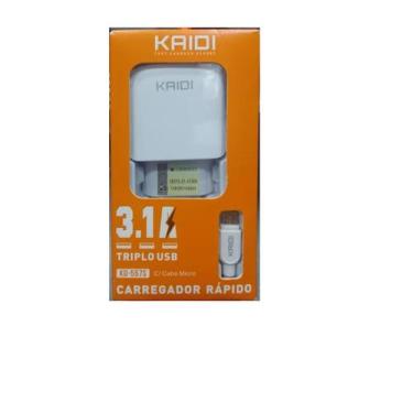 Imagem de Carregador Rápido Kaidi 3.1a Triplo Usb C/cabo Micro V8