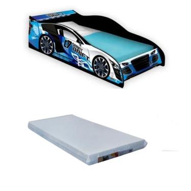 Imagem de Cama Carro Infantil + Colchão Drifit Azul 100% MDF J&A Móveis