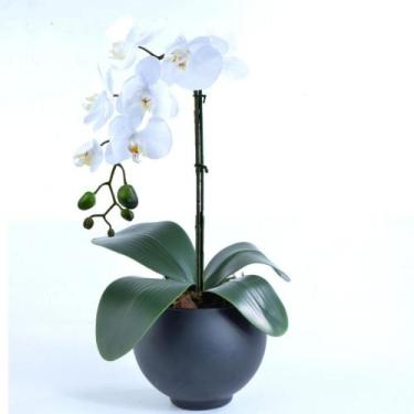 Imagem de Arranjo de Orquídea Artificial Branca em Vaso Preto Fosco Ceci - Vila 