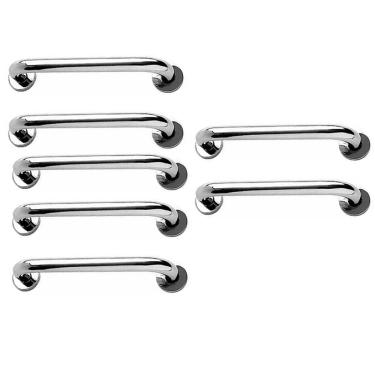 Imagem de Alça de Apoio 30cm Barra Inox Kit 7 Unidades Cadeirante Segurança Idoso Corredor Box Banheiro  Acessibilidade Deficiente Suporte Corrimao