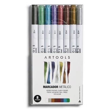 Imagem de Marcador Ponta Dupla Metálico - 8 Cores - Artools