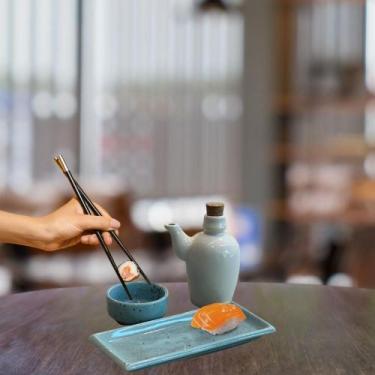 Imagem de Kit 8 Jarra Porta Shoyu Sushi Azul Mesclado com Rolha - Prattos