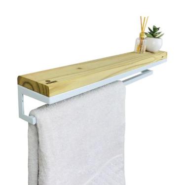 Imagem de Porta Toalhas Strassis Design SD-4002 Metal e Madeira Cor: Branco