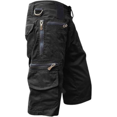 Imagem de Calças cargo masculinas de comprimento 3/4 com muitos bolsos Shorts cargo baggy bolsos com zíper Bermudas pretas confortáveis ​​calças de lazer Shorts de trabalho masculinos esportivos vinta