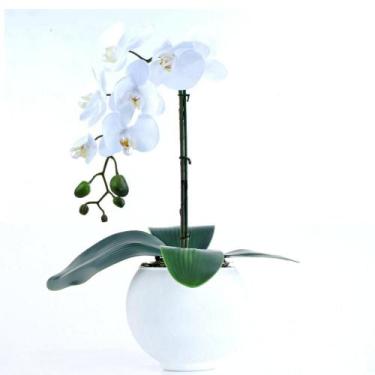 Imagem de Arranjo de Orquídea Artificial Branca em Vaso Branco Fosco - Vila das 