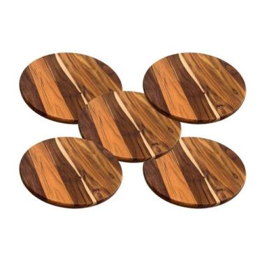 Imagem de Kit 5 Tábuas 30Cm De Madeira Teca Para Cortar E Servir Pizza - Brasa S