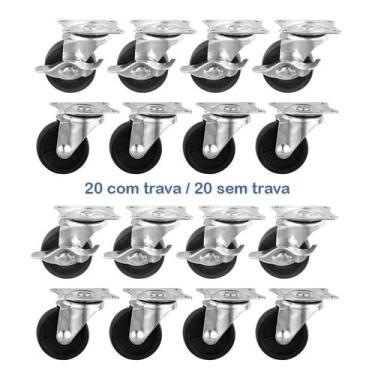 Imagem de 40 Rodizio Giratório Plástico 50mm 20 Com Trava 20 Sem Trava - Desicon