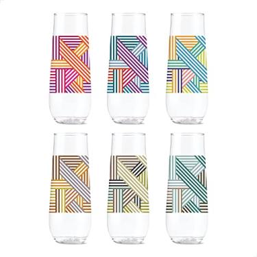 Imagem de TOSSWARE Pop 265 g Flauta Designer Series – Linhas 3, CONJUNTO DE 6, Qualidade Premium, Recicláveis, inquebráveis e Cristalinas Copos de champanhe impressos de plástico