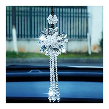 Imagem de Pingente de espelho retrovisor de carro, enfeite de suspensão de cristal brilhante, acessórios de carro de moda, decoração de suspensão de espelho retrovisor automático, decoração de interiores de flores de cristal da sorte (branco)
