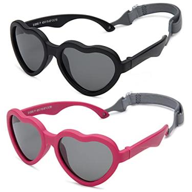 Imagem de Hycredi Óculos de sol em forma de coração para bebês – com alça ajustável, lentes polarizadas para recém-nascidos de 0 a 24 meses, A6 - (preto/cinza + vermelho/cinza) - pacote com 2